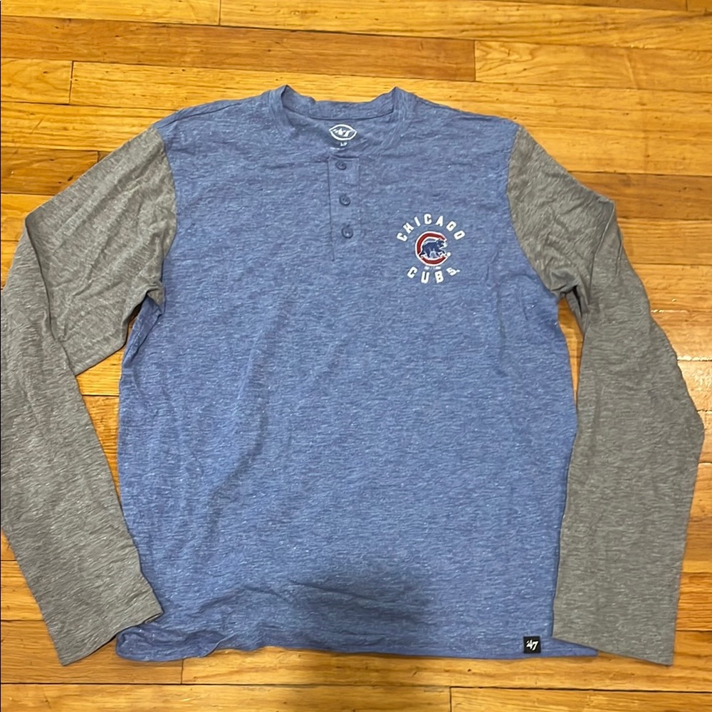 47 Blue and Gray Long Sleeve Tees Casual Cotton Blend